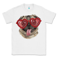 White pug with love glasses Classic Tee - RanaPortraitStore