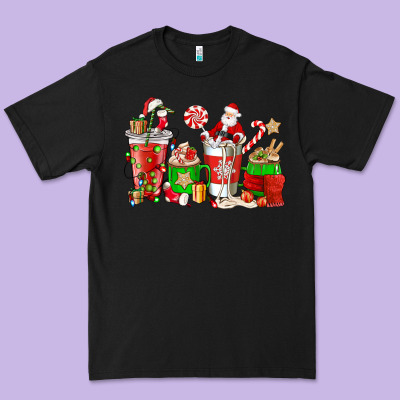 Santa Coffee Cups Premium Tee Designed By Nancycooperartshop