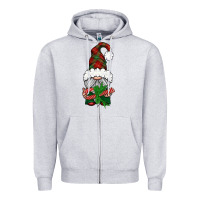 Heather Grey Christmas Gnome With Candy Zipper Hoodie - BundleAndBundleShop