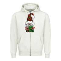 Oatmeal Heather Christmas Gnome With Candy Zipper Hoodie - BundleAndBundleShop