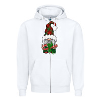 White Christmas Gnome With Candy Zipper Hoodie - BundleAndBundleShop
