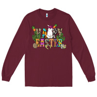 Burgundy Happy Easter with cowboy Easter Day Long Sleeve Tee - HowdyJamesFarm