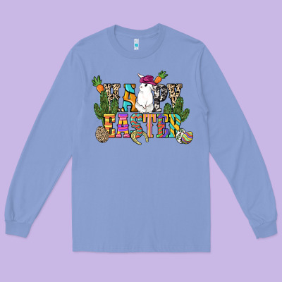 Happy Easter With Cowboy Easter Day Long Sleeve Tee Designed By Howdyjamesfarm