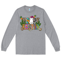 Heather Grey Happy Easter with cowboy Easter Day Long Sleeve Tee - HowdyJamesFarm
