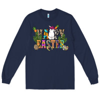 Navy Happy Easter with cowboy Easter Day Long Sleeve Tee - HowdyJamesFarm