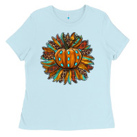 Baby Blue pumpkin sunflower Ladies Tee - RanaPortraitStore