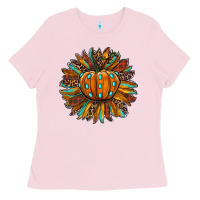 Bubblegum Pink pumpkin sunflower Ladies Tee - RanaPortraitStore