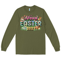 Army Green Happy Easter 2023 Long Sleeve Tee - HowdyJamesFarm