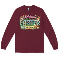 Burgundy Happy Easter 2023 Long Sleeve Tee - HowdyJamesFarm
