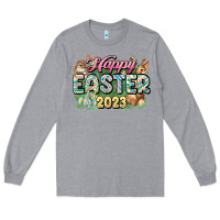 Heather Grey Happy Easter 2023 Long Sleeve Tee - HowdyJamesFarm