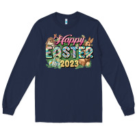 Navy Happy Easter 2023 Long Sleeve Tee - HowdyJamesFarm