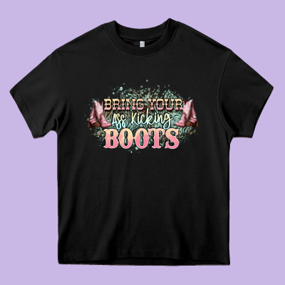 Bring Your Ass Kicking Boots Heavy Core Tee Designed By Nancycooperartshop