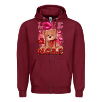 Burgundy love more with toy bear Zipper Hoodie - FaDigitalArtStudio