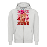 Dove Grey love more with toy bear Zipper Hoodie - FaDigitalArtStudio