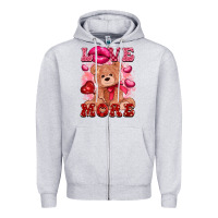 Heather Grey love more with toy bear Zipper Hoodie - FaDigitalArtStudio
