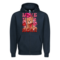 Navy love more with toy bear Zipper Hoodie - FaDigitalArtStudio