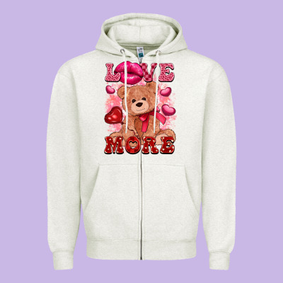 Love More With Toy Bear Zipper Hoodie Designed By Fadigitalartstudio