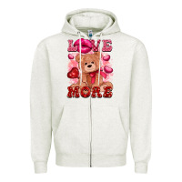 Oatmeal Heather love more with toy bear Zipper Hoodie - FaDigitalArtStudio