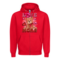 Red love more with toy bear Zipper Hoodie - FaDigitalArtStudio