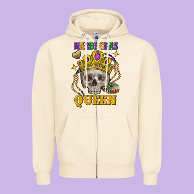 Skull Mardi Gras Queen Zipper Hoodie Designed By Fadigitalartstudio