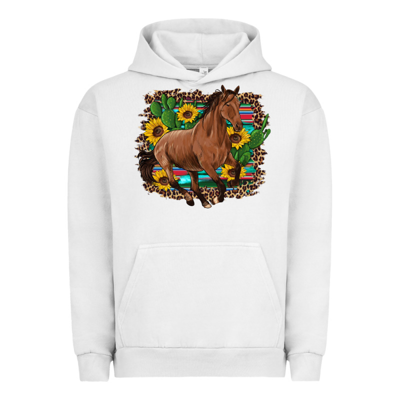 Western Horse Cactus Sunflowers Serape Leopard  Turquoise Wooden Urban Hoodie by Artiststas | Teevron