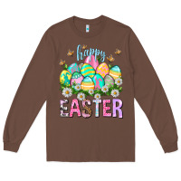 Chestnut Happy Easter with eggs Easter Day Long Sleeve Tee - HowdyJamesFarm