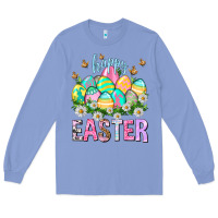 Colony Blue Happy Easter with eggs Easter Day Long Sleeve Tee - HowdyJamesFarm