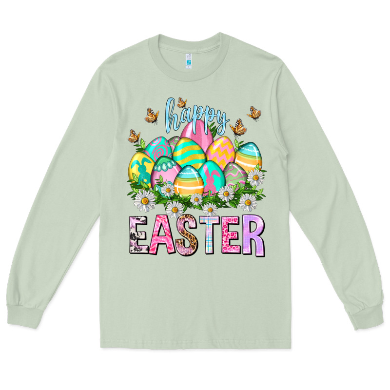 Happy Easter With Eggs Easter Day Long Sleeve Tee by HowdyJamesFarm | Teevron