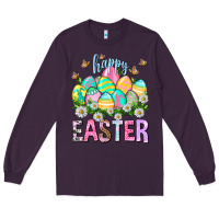 Plum Happy Easter with eggs Easter Day Long Sleeve Tee - HowdyJamesFarm