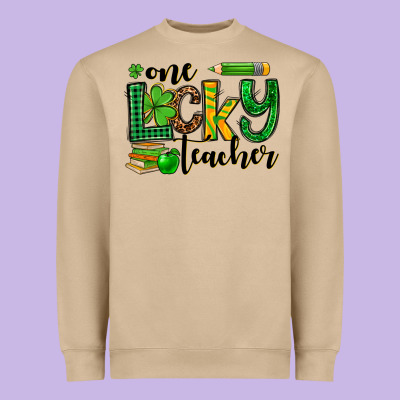 St. Patrick's One Lucky Teacher Heavyweight Sweatshirt Designed By Oliviacreatesart
