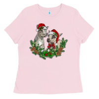 Bubblegum Pink christmas baby goats Ladies Tee - RanaPortraitStore