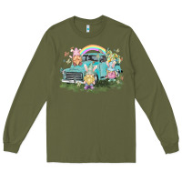 Army Green Easter gnomies with truck Easter Day Long Sleeve Tee - HowdyJamesFarm