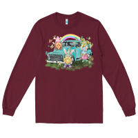 Burgundy Easter gnomies with truck Easter Day Long Sleeve Tee - HowdyJamesFarm