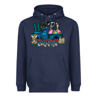 Navy Happy Easter  truck Heavyweight Hoodie - CowhideDigitalArt