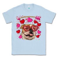 Dusty Blue valentine's day  brown english bulldog Classic Tee - RanaPortraitStore