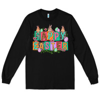 Black Happy Easter with plate letters Easter Day Long Sleeve Tee - HowdyJamesFarm