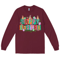 Burgundy Happy Easter with plate letters Easter Day Long Sleeve Tee - HowdyJamesFarm