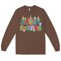 Chestnut Happy Easter with plate letters Easter Day Long Sleeve Tee - HowdyJamesFarm