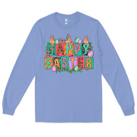 Colony Blue Happy Easter with plate letters Easter Day Long Sleeve Tee - HowdyJamesFarm