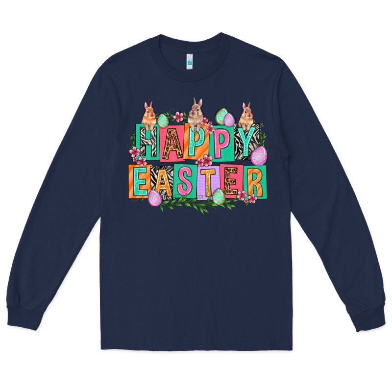 Happy Easter With Plate Letters Easter Day Long Sleeve Tee by HowdyJamesFarm | Teevron