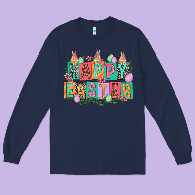 Happy Easter With Plate Letters Easter Day Long Sleeve Tee Designed By Howdyjamesfarm