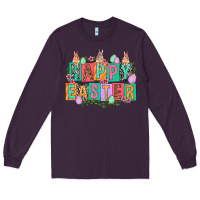Plum Happy Easter with plate letters Easter Day Long Sleeve Tee - HowdyJamesFarm