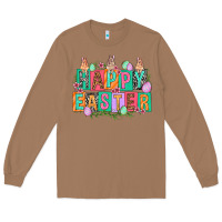 Toasted Coconut Happy Easter with plate letters Easter Day Long Sleeve Tee - HowdyJamesFarm