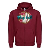 Burgundy play ball baseball Zipper Hoodie - BundleAndBundleShop