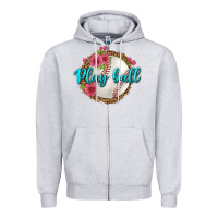 Heather Grey play ball baseball Zipper Hoodie - BundleAndBundleShop