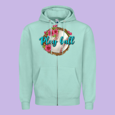 Play Ball Baseball Zipper Hoodie Designed By Bundleandbundleshop