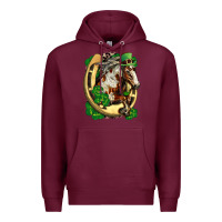 Burgundy Horse with horseshoe st patricks day Premium Hoodie - FaDigitalArtStudio