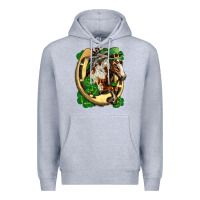 Heather Grey Horse with horseshoe st patricks day Premium Hoodie - FaDigitalArtStudio