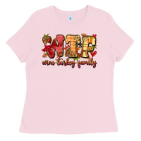 Bubblegum Pink funny thanksgiving wine turkey family Ladies Tee - MaliasSmallBusiness