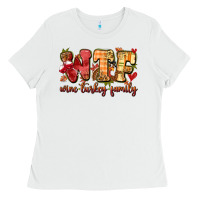 White funny thanksgiving wine turkey family Ladies Tee - MaliasSmallBusiness
